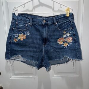 American Eagle Floral Embroidered Jean Mom Shorts